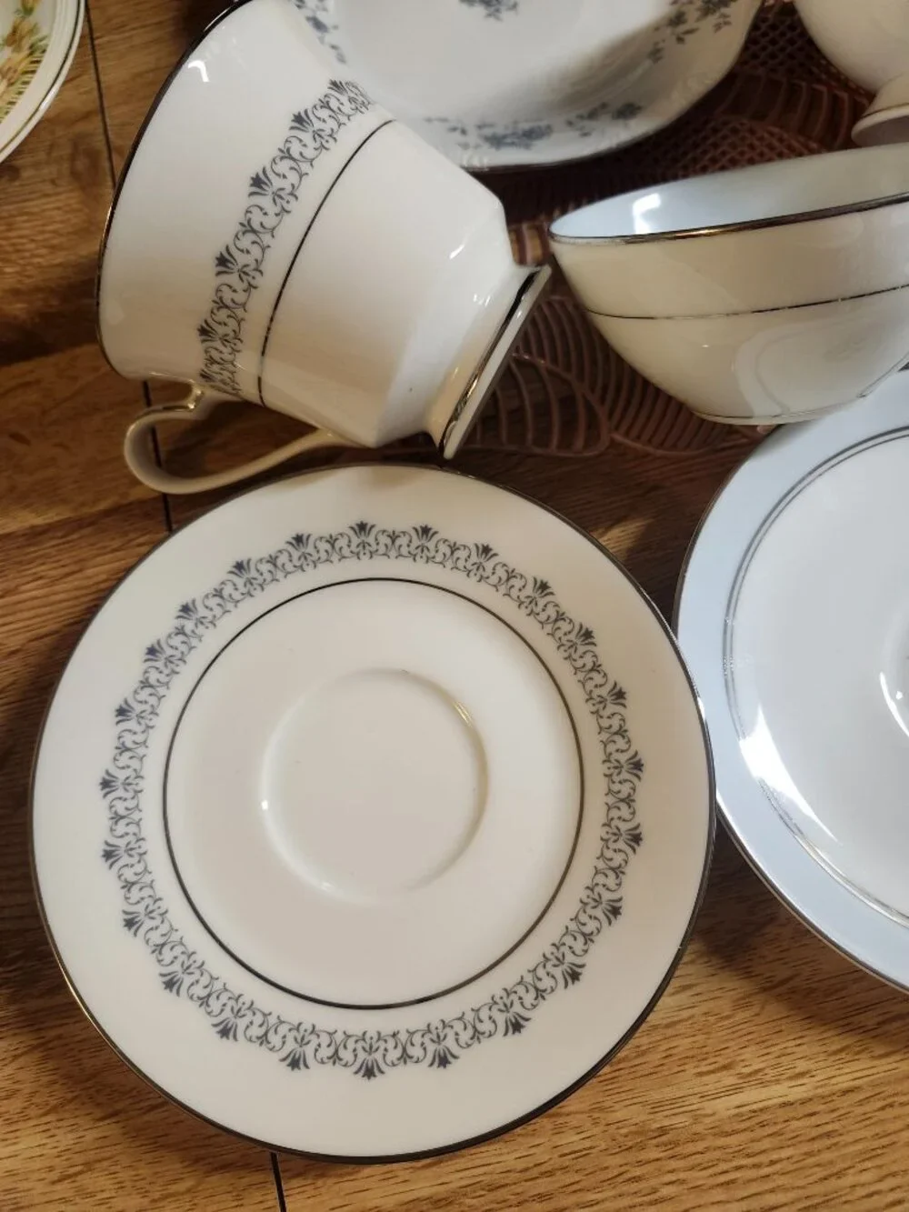 Mismatched China Tea Cups & Saucers Blues 5 Sets Floral Porcelain